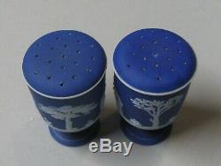 Antique Wedgwood Bleu Foncé Jasperware Salières Et Poivrières