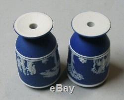 Antique Wedgwood Bleu Foncé Jasperware Salières Et Poivrières