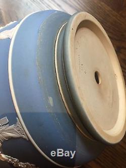 Antique Wedgwood Blue Jasperware Grand Jardinière Planter Pot With Under Plate