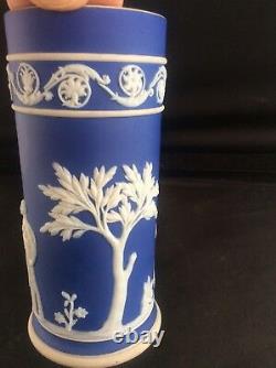 Antique Wedgwood C1900 Cobalt Blue Melpomene Urania Déversement Vase Jasper Ware 5.5