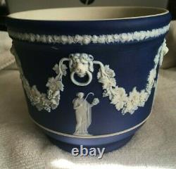 Antique Wedgwood Cache Pot Coblat Blue Jasperware Neoclassical Scene 1880s
