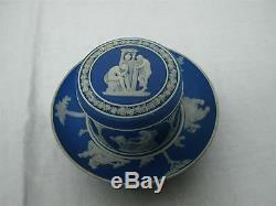 Antique Wedgwood Dark Blue Jasperware Couvert Trinket Box W Underplate