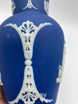 Antique Wedgwood Dark Blue Jasperware Vase Sacrifice À La Paix Plongée D'achille