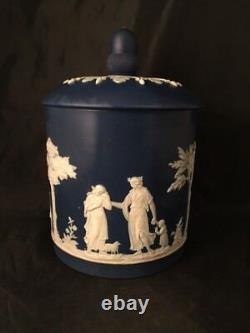 Antique Wedgwood Jasperware Blue Lidded Pot Fabriqué En Angleterre Jasper Ware