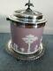 Antique Wedgwood Jasperware Lilac Biscuit Jar Avec Argent Orné Top & Base Rare