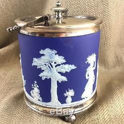 Antique Wedgwood Jasperware Pot De Biscuits Caddy Biscuit Barrel Blue Storage Pot