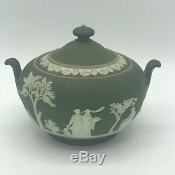 Antique Wedgwood Jasperware Teapot Creamer Sugar Bowl Trinket Plat Green Sea