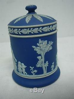 Antique Wedgwood Made In Angleterre Dark Blue Jasperware 5 Jar Jelly Recouvert De Confiture