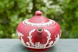 Antique Wedgwood Rare Crimson Dip Jasperware Teapot Creamer Et Sugar Bowl C1930