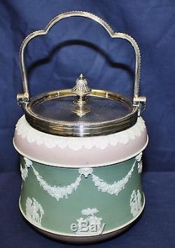 Antique Wedgwood Tri-color Jasperware Biscuit Barrel Jar Sage, Grey, Cream