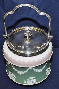 Antique Wedgwood Tri-color Jasperware Biscuit Barrel Jar Sage, Grey, Cream