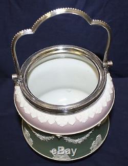 Antique Wedgwood Tri-color Jasperware Biscuit Barrel Jar Sage, Grey, Cream