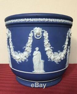Antiquité Wedgwood Bleu Cobalt Jasperware Jardinière Jardiniere Grand 10 Excellent