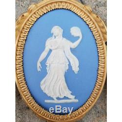 Antiquités Wedgwood Louis XVI Bronze Doré Appliques Murales Jasperware Bleu Une Paire