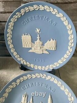 Assiettes de Noël de la première décennie Wedgwood Jasper Jasperware Rare 1969-1979 11 pièces