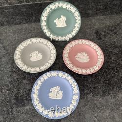 Assiettes décoratives en jaspe Wedgwood teal, gris, rose, bleu en très bon état