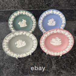Assiettes décoratives en jaspe Wedgwood teal, gris, rose, bleu en très bon état
