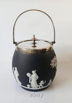 Baril à biscuits en biscuit noir Wedgwood Jasperware