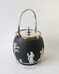Baril à biscuits en biscuit noir Wedgwood Jasperware