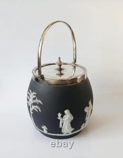 Baril à biscuits en biscuit noir Wedgwood Jasperware