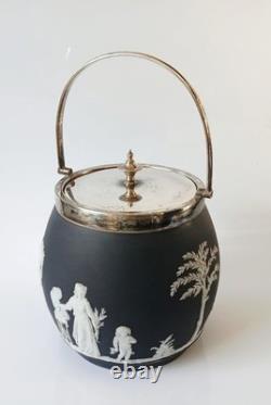 Baril à biscuits en biscuit noir Wedgwood Jasperware