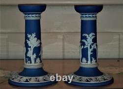 Beaux bougeoirs néo-classiques en jaspe Wedgwood antique trempé C 1898