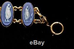 Belle Antique Anglais Bleu & 14k Gold Wedgwood Cameo Bracelet Jasperware