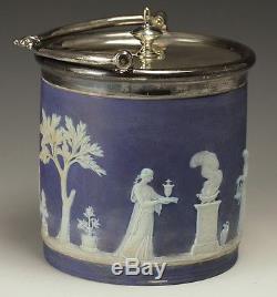 Biscuit Jasper Blue Wedgwood Avec Couvercle Et Poignée En Métal Argenté, 19e Siècle