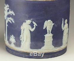 Biscuit Jasper Blue Wedgwood Avec Couvercle Et Poignée En Métal Argenté, 19e Siècle