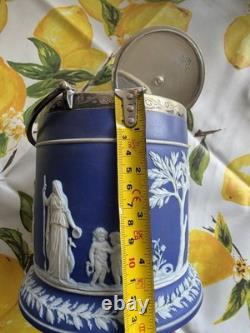 Biscuitière en jaspe bleu foncé antique Wedgwood avec couvercle en argent Mappin & Webb