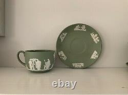 Blanc Vert Vintage Wedgwood Jasperware Teapot Teacups Soucoupes Set Rare Antique