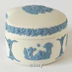 Boîte à bijoux en jaspe Wedgwood bleu sur blanc Aurora et boîte à haricots Chariot