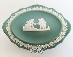 Boîte à bijoux en jaspe Wedgwood vert sarcelle en forme de bateau