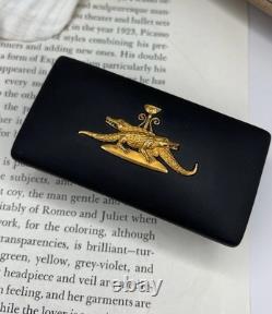 Boîte à bijoux vintage Wedgwood en basalte noir avec motif égyptien doré en très bon état