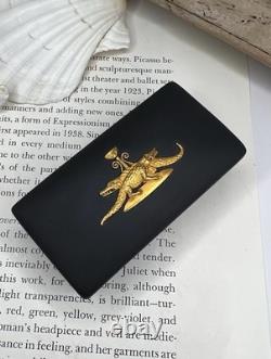 Boîte à bijoux vintage Wedgwood en basalte noir avec motif égyptien doré en très bon état
