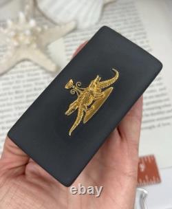 Boîte à bijoux vintage Wedgwood en basalte noir avec motif égyptien doré en très bon état