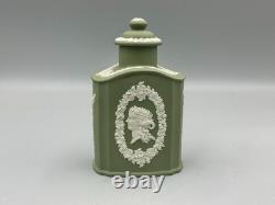 Boîte à thé Wedgwood Jasperware vert sur blanc avec camée en relief
