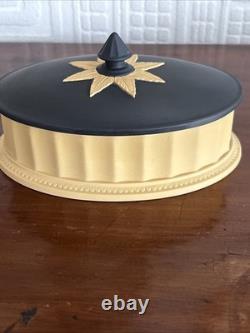 Boîte ovale à colonnes de la collection bibliothèque Wedgwood Jasperware noire et jaune canne