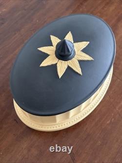 Boîte ovale à colonnes de la collection bibliothèque Wedgwood Jasperware noire et jaune canne