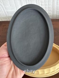 Boîte ovale à colonnes de la collection bibliothèque Wedgwood Jasperware noire et jaune canne