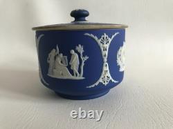 Bonbonnière ancienne Wedgwood avec couvercle, en grès à revêtement de jaspe bleu, vers 1860-1890