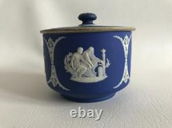Bonbonnière ancienne Wedgwood avec couvercle, en grès à revêtement de jaspe bleu, vers 1860-1890