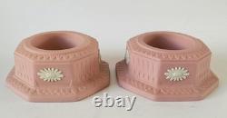 Bougeoirs en jaspe Wedgwood rose / Bougies chauffe-plat x 2
