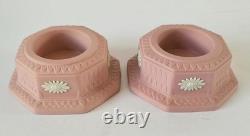 Bougeoirs en jaspe Wedgwood rose / Bougies chauffe-plat x 2