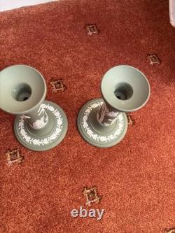 Bougeoirs en jaspe vert Wedgwood (paire, 1957)