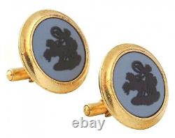 Boutons de manchette en jaspe Wedgwood Portland bleu et noir bijoux