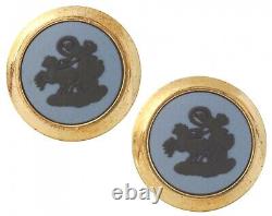 Boutons de manchette en jaspe Wedgwood Portland bleu et noir bijoux