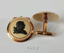 Boutons de manchette en jaspe noir cane Wedgwood Josiah Wedgwood & Thomas Bentley