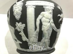 C. 1867 Wedgwood Rare Solide Noir Anthracite Jasperware Portland Vase Poignée De Corde