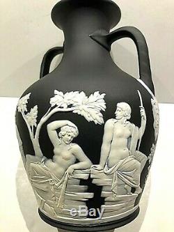 C. 1875 Wedgwood Rare Noir Jasperware Barberini 8 Portland Vase Poignée De Corde